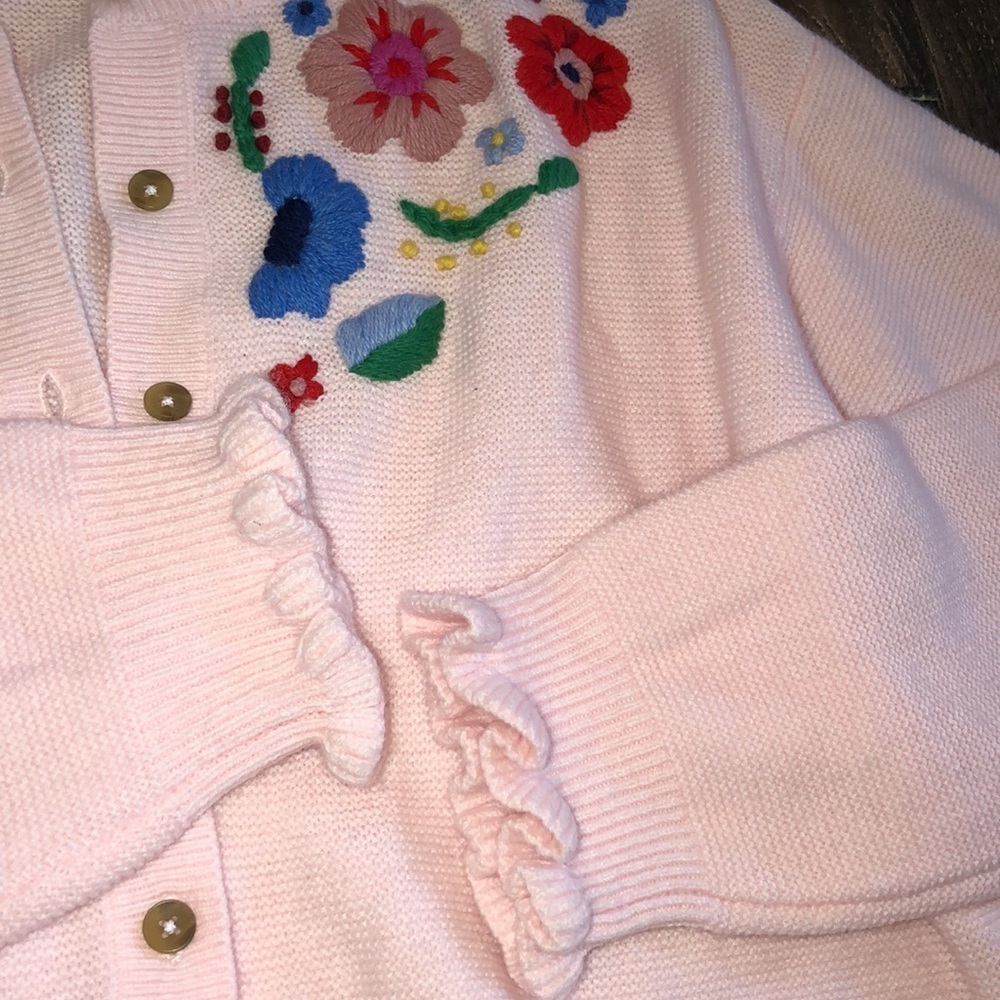 BODEN embroidered frill knit sweater cardigan blooming pink size large - Picture 12 of 16